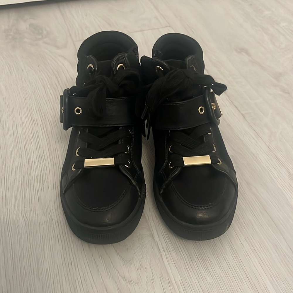 Aldo Black & Gold Buckle Sneakers, Size 6